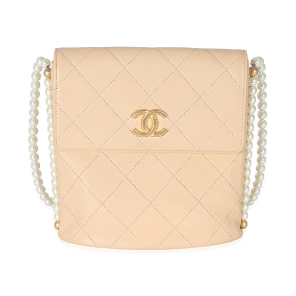 Chanel Beige Quilted Calfskin Small Pearl Chain Hobo - Picture 1 of 7
